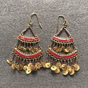 Gold and red dangle earrings